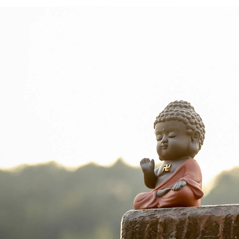 Buddha Stones Piccolo Buddha Serenity Argilla Viola Decorazione della scrivania di casa - Image 12