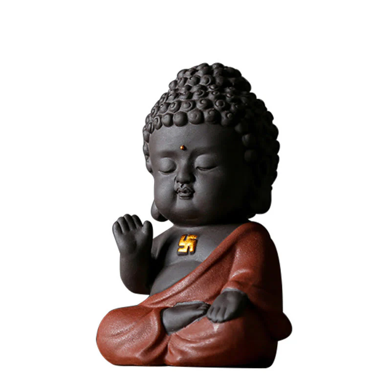 Buddha Stones Piccolo Buddha Serenity Argilla Viola Decorazione della scrivania di casa - Image 16