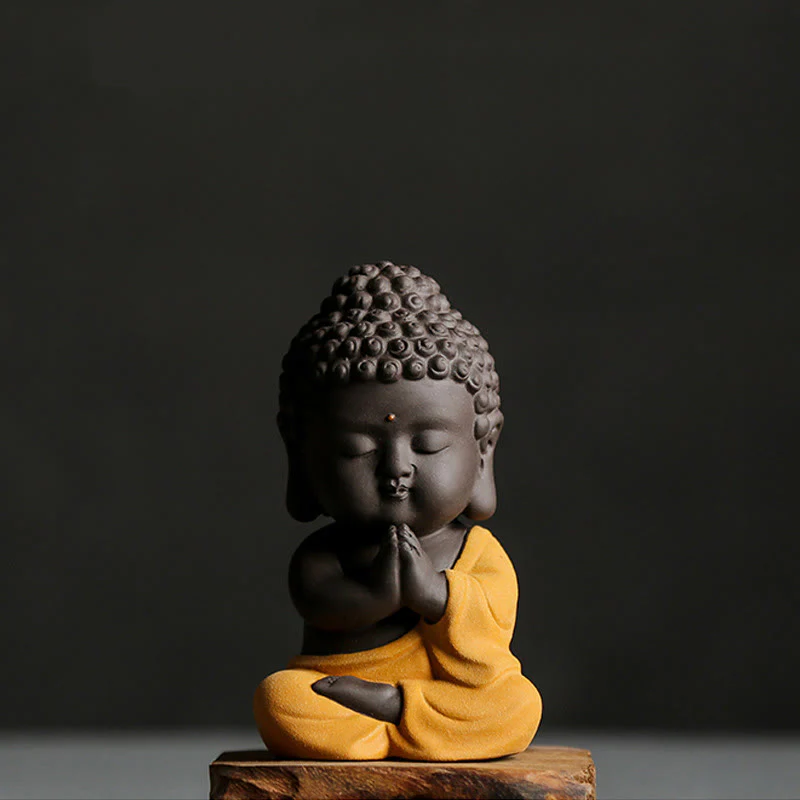 Buddha Stones Piccolo Buddha Serenity Argilla Viola Decorazione della scrivania di casa - Image 18