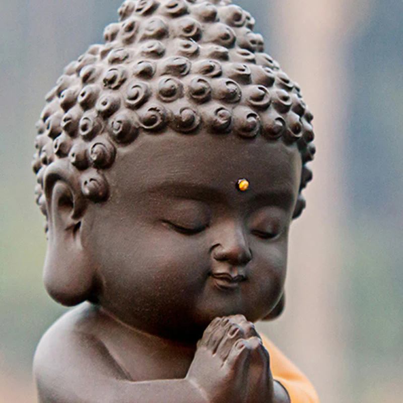 Buddha Stones Piccolo Buddha Serenity Argilla Viola Decorazione della scrivania di casa - Image 23