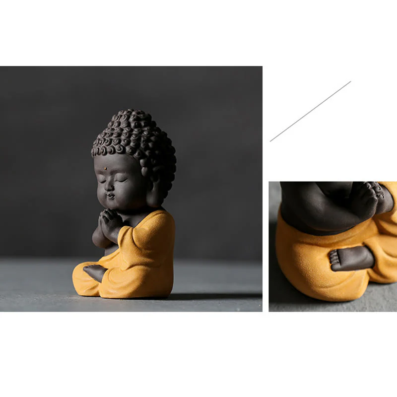 Buddha Stones Piccolo Buddha Serenity Argilla Viola Decorazione della scrivania di casa - Image 24