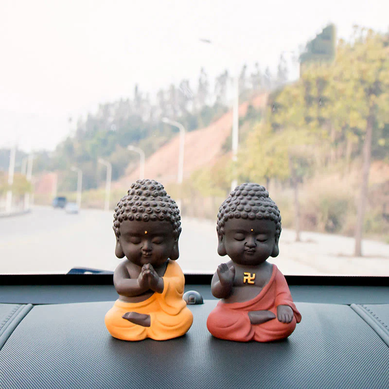 Buddha Stones Piccolo Buddha Serenity Argilla Viola Decorazione della scrivania di casa - Image 25