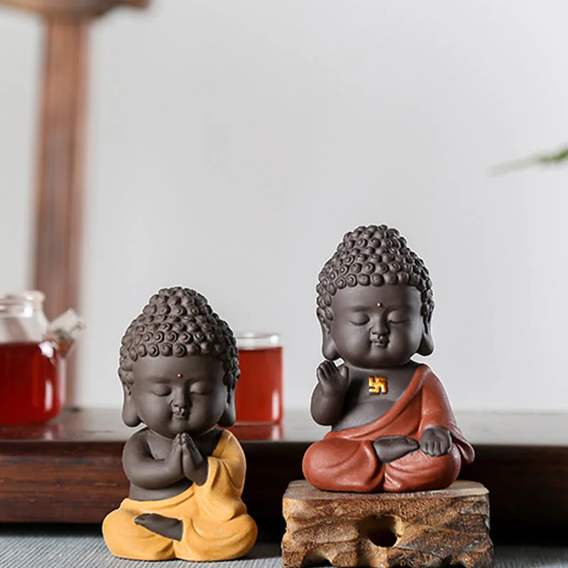Buddha Stones Piccolo Buddha Serenity Argilla Viola Decorazione della scrivania di casa - Image 27