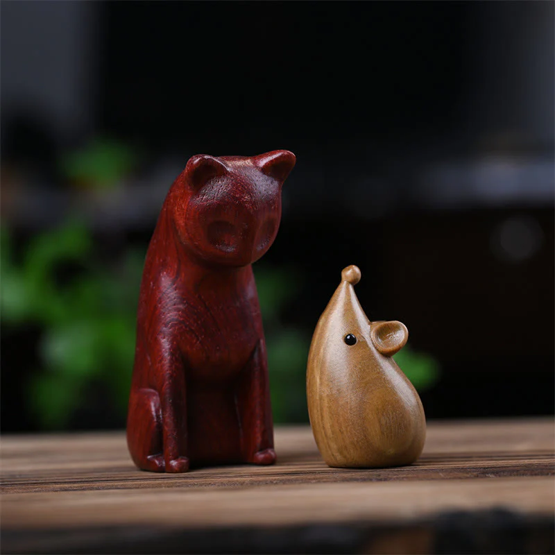 Buddha Stones Piccolo Gatto Topo Sandalo Verde Palissandro Rosso Africano Pace Decorazione per la casa - Image 23