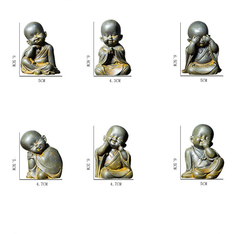 Buddha Stones Piccolo Monaco Meditante Ferro Polvere Ruggine Statua Resina Decorazione Scrivania - Image 12