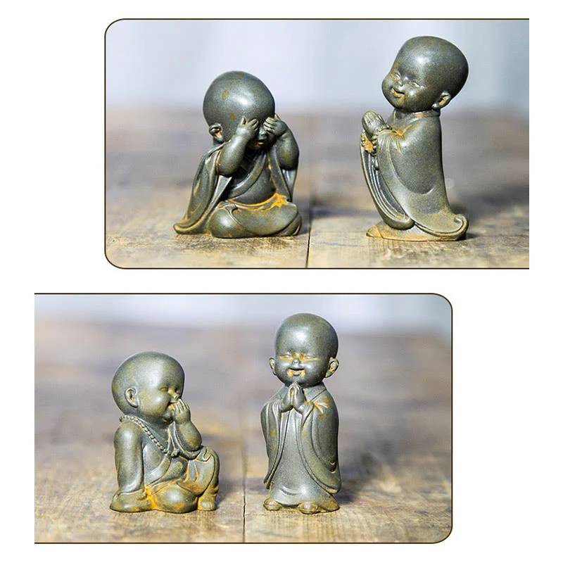 Buddha Stones Piccolo Monaco Meditante Ferro Polvere Ruggine Statua Resina Decorazione Scrivania - Image 24