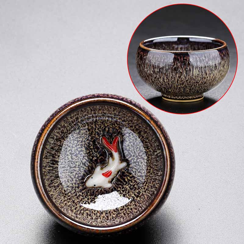 Buddha Stones Piccolo pesce Koi Forno Cambia Cinese Jianzhan Tazza da tè in ceramica Tazza da tè Kung Fu 60ml - Image 14