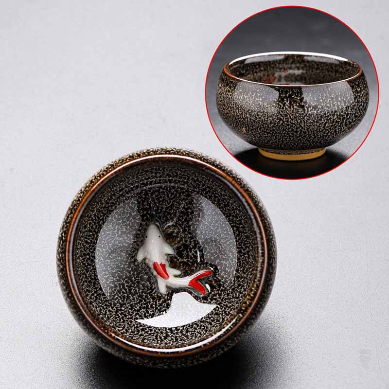 Buddha Stones Piccolo pesce Koi Forno Cambia Cinese Jianzhan Tazza da tè in ceramica Tazza da tè Kung Fu 60ml - Image 18