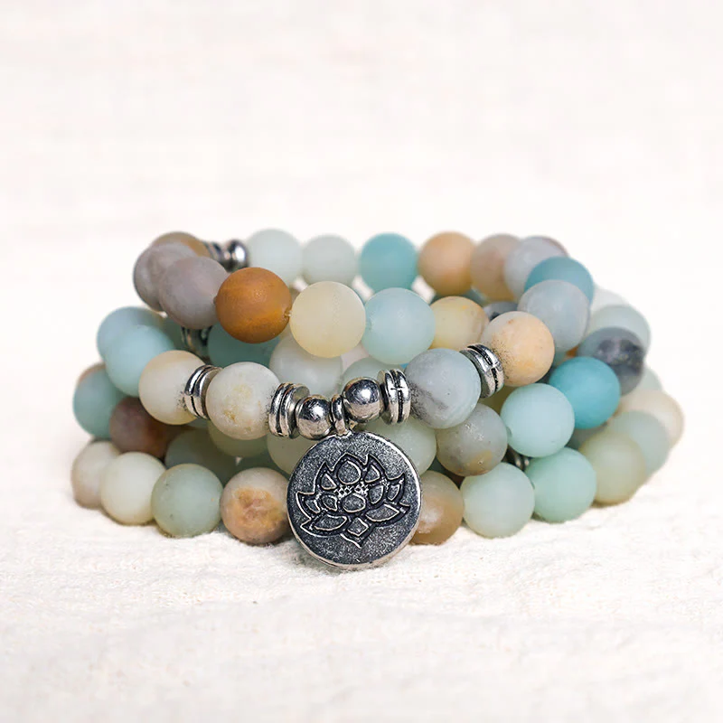 Buddha Stones Pietra Amazzonite Tibetana Benedizione Loto Mala - Image 3