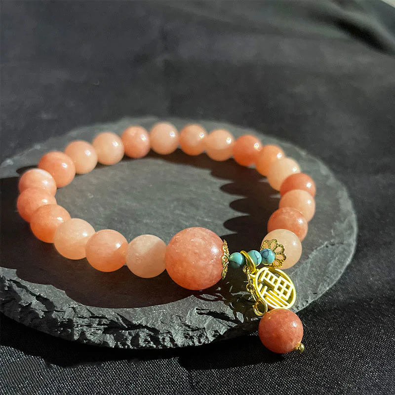 Buddha Stones Pietra arancione naturale Turchese Fu Character Charm Bracciale fortuna - Image 10