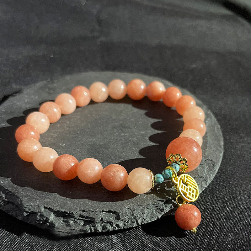 Buddha Stones Pietra arancione naturale Turchese Fu Character Charm Bracciale fortuna - Image 12