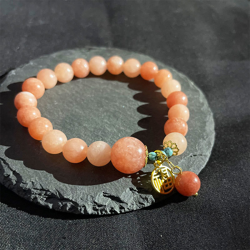 Buddha Stones Pietra arancione naturale Turchese Fu Character Charm Bracciale fortuna - Image 13