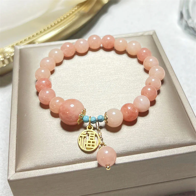 Buddha Stones Pietra arancione naturale Turchese Fu Character Charm Bracciale fortuna - Image 2
