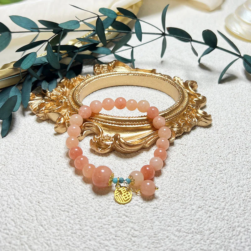 Buddha Stones Pietra arancione naturale Turchese Fu Character Charm Bracciale fortuna - Image 3