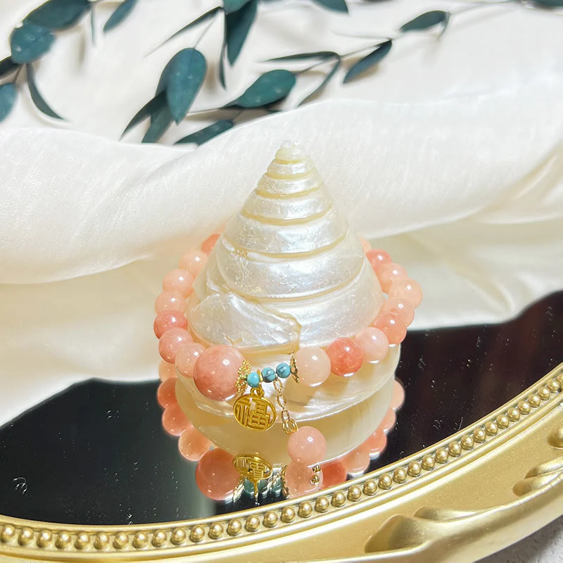 Buddha Stones Pietra arancione naturale Turchese Fu Character Charm Bracciale fortuna - Image 4