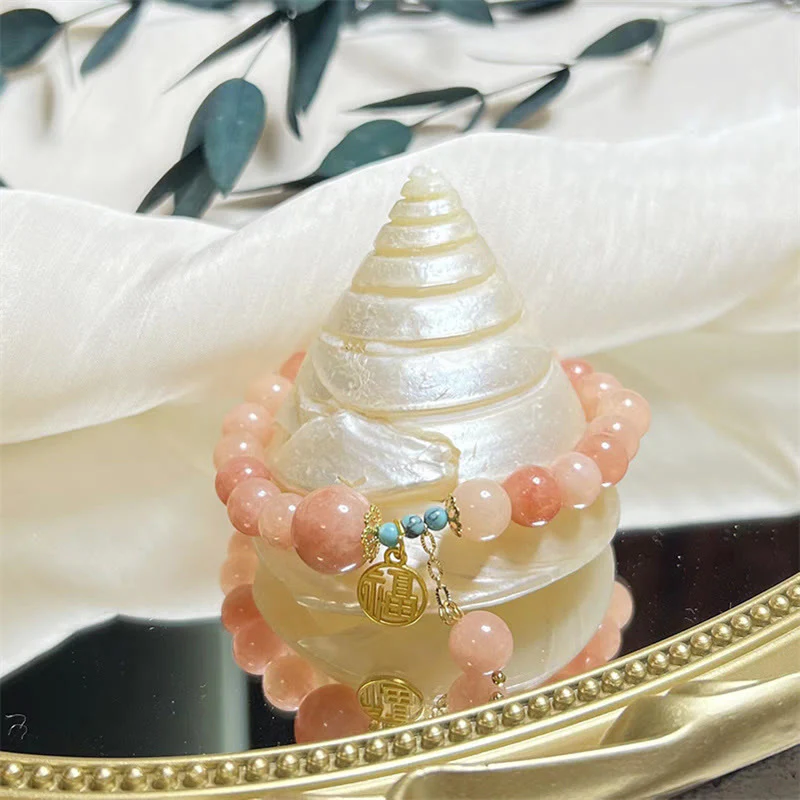 Buddha Stones Pietra arancione naturale Turchese Fu Character Charm Bracciale fortuna - Image 5