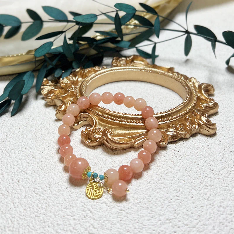 Buddha Stones Pietra arancione naturale Turchese Fu Character Charm Bracciale fortuna - Image 6