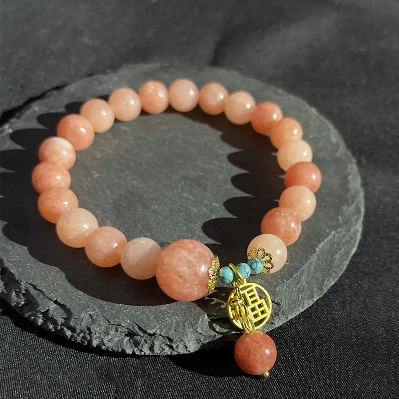 Buddha Stones Pietra arancione naturale Turchese Fu Character Charm Bracciale fortuna - Image 7