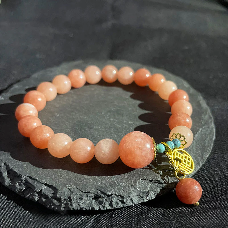 Buddha Stones Pietra arancione naturale Turchese Fu Character Charm Bracciale fortuna - Image 8