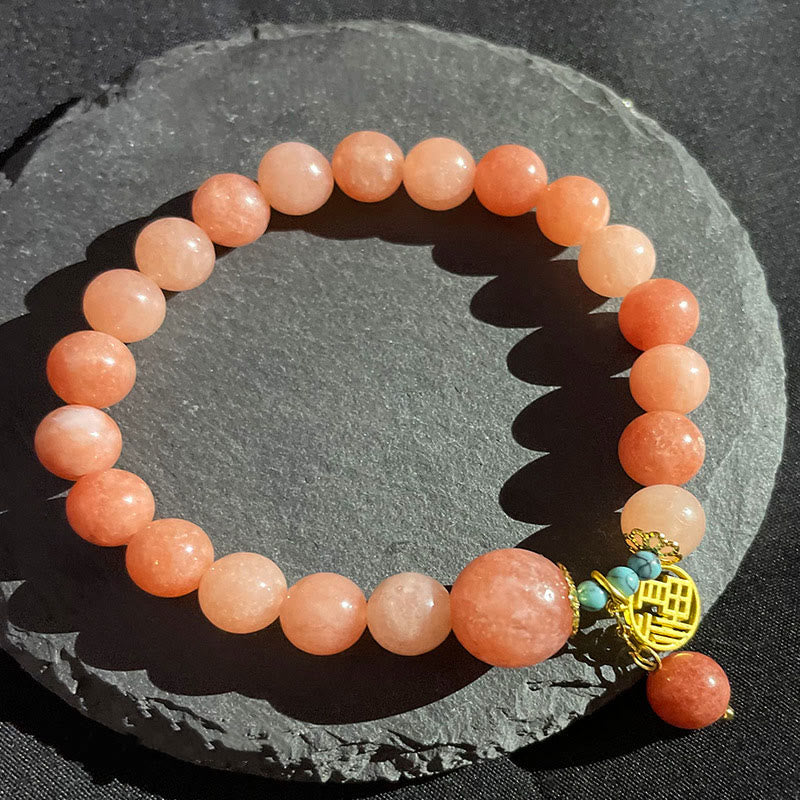 Buddha Stones Pietra arancione naturale Turchese Fu Character Charm Bracciale fortuna - Image 9