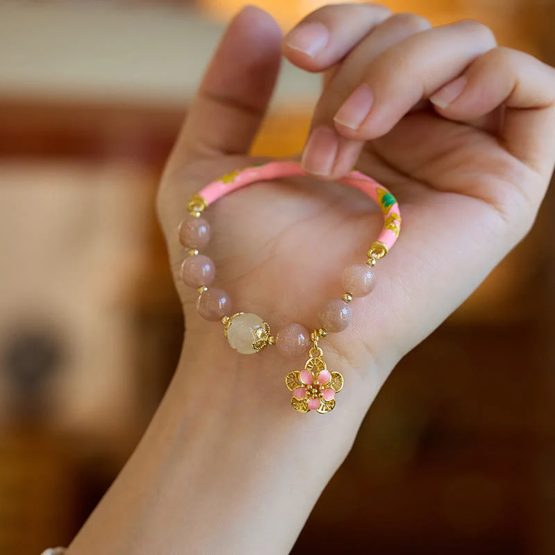 Buddha Stones Pietra del sole naturale Giada di seta dorata Fiore Charm Bracciale della ricchezza Braccialetto - Image 4