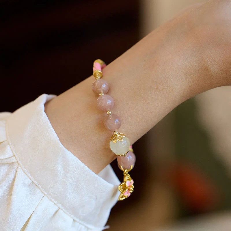 Buddha Stones Pietra del sole naturale Giada di seta dorata Fiore Charm Bracciale della ricchezza Braccialetto - Image 5