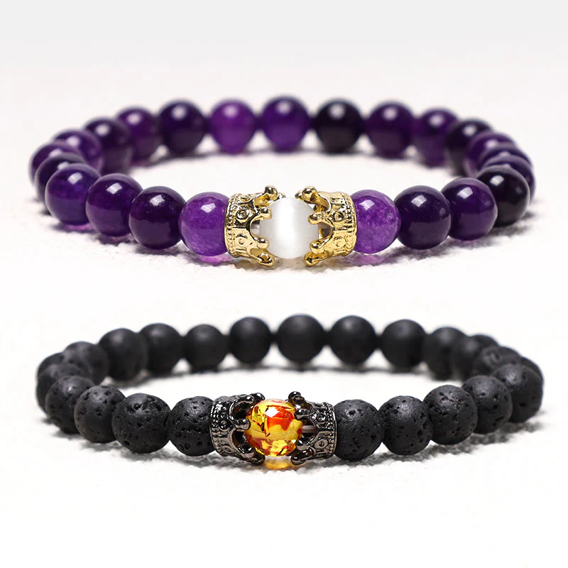 Buddha Stones Pietra naturale Corona del re e della regina Perline di energia curativa Bracciale di coppia - Image 9