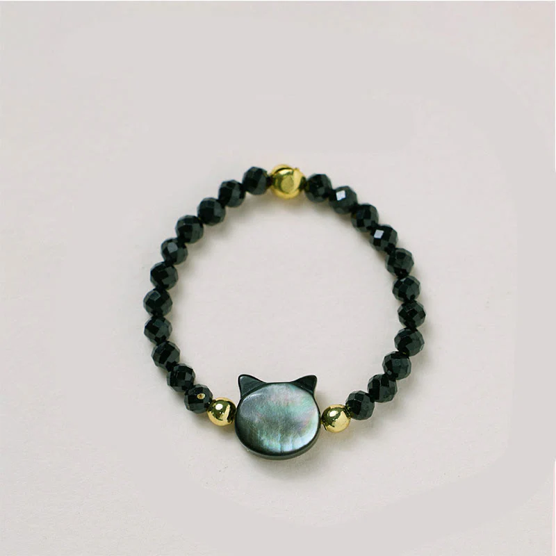 Buddha Stones Pietra Tridacna Naturale Gatto Grazioso Anello di Benedizione in Oro 14K - Image 3