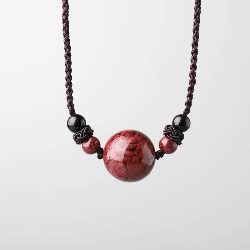 Buddha Stones Pietre di cinabro naturali Perline Collana con ciondolo di benedizione - Image 10