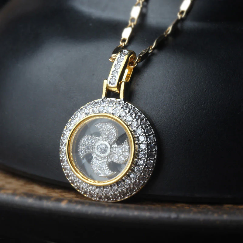 Buddha Stones placcato oro rame ottone girevole mulino a vento Fu Balance collana pendente - Image 9