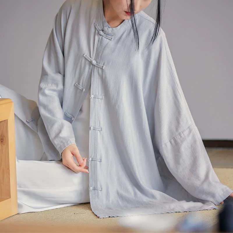 Buddha Stones Plain Frog-Bottone Design Camicia Zen Tai Chi Meditazione Top Abbigliamento Cotone Lino Giacca