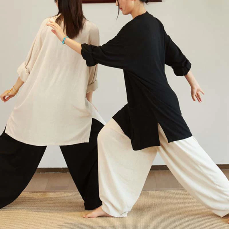 Buddha Stones Plain Long Sleeve Coat Jacket Top Pantaloni a gamba larga Zen Tai Chi Yoga Meditazione Abbigliamento - Image 14