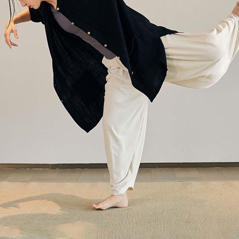 Buddha Stones Plain Long Sleeve Coat Jacket Top Pantaloni a gamba larga Zen Tai Chi Yoga Meditazione Abbigliamento - Image 20