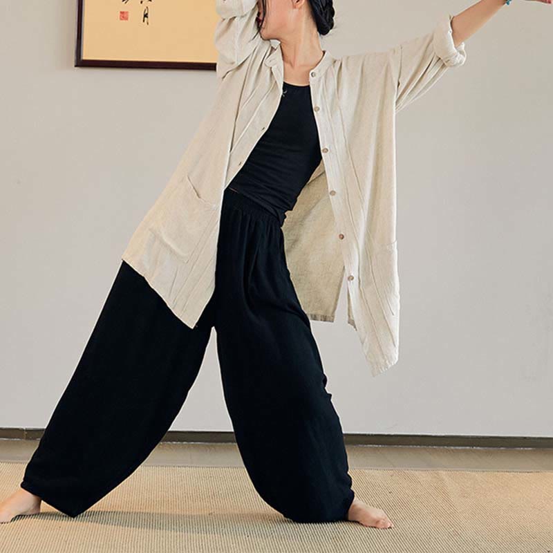 Buddha Stones Plain Long Sleeve Coat Jacket Top Pantaloni a gamba larga Zen Tai Chi Yoga Meditazione Abbigliamento - Image 22