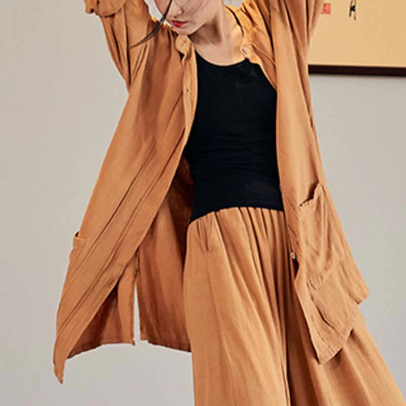 Buddha Stones Plain Long Sleeve Coat Jacket Top Pantaloni a gamba larga Zen Tai Chi Yoga Meditazione Abbigliamento - Image 24