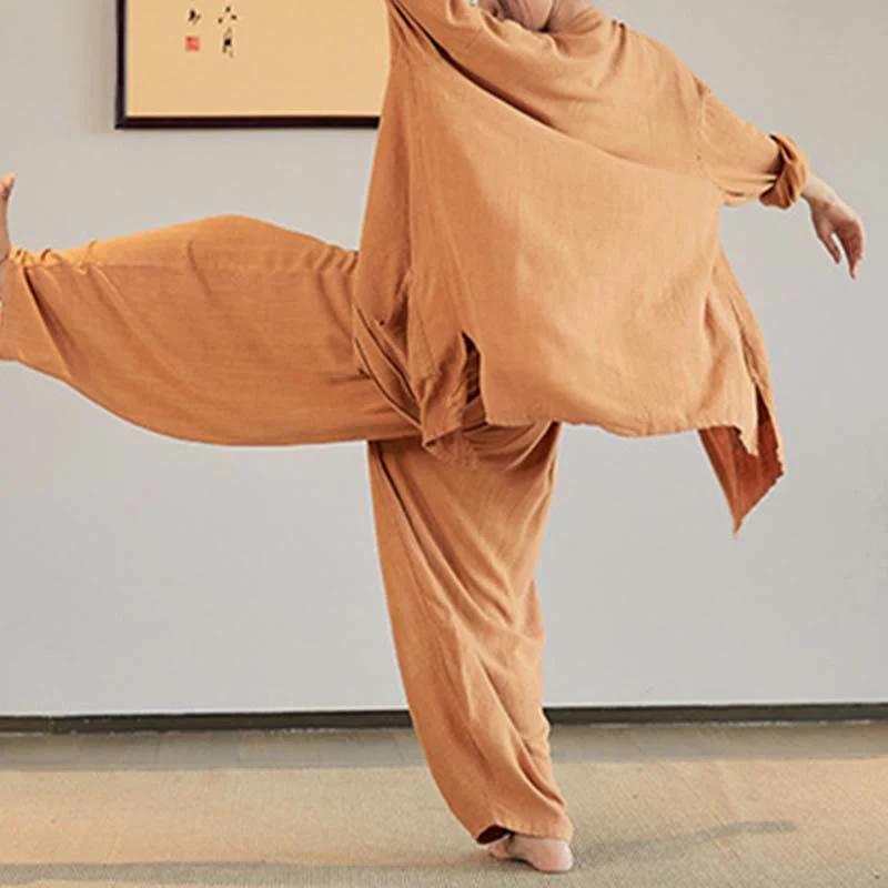 Buddha Stones Plain Long Sleeve Coat Jacket Top Pantaloni a gamba larga Zen Tai Chi Yoga Meditazione Abbigliamento - Image 28