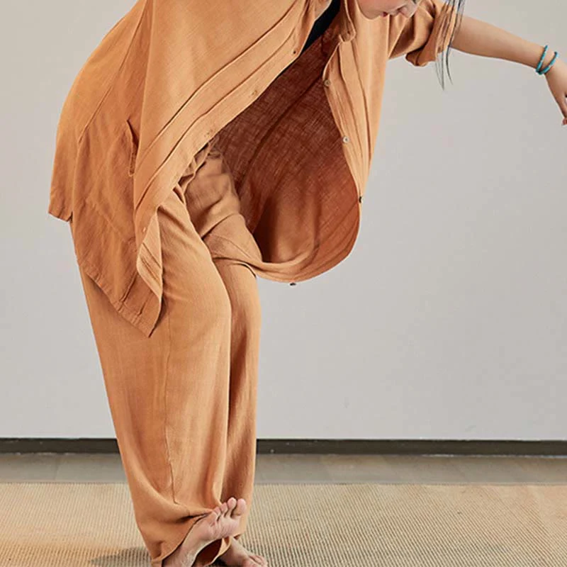 Buddha Stones Plain Long Sleeve Coat Jacket Top Pantaloni a gamba larga Zen Tai Chi Yoga Meditazione Abbigliamento - Image 29
