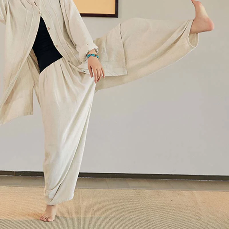 Buddha Stones Plain Long Sleeve Coat Jacket Top Pantaloni a gamba larga Zen Tai Chi Yoga Meditazione Abbigliamento - Image 3
