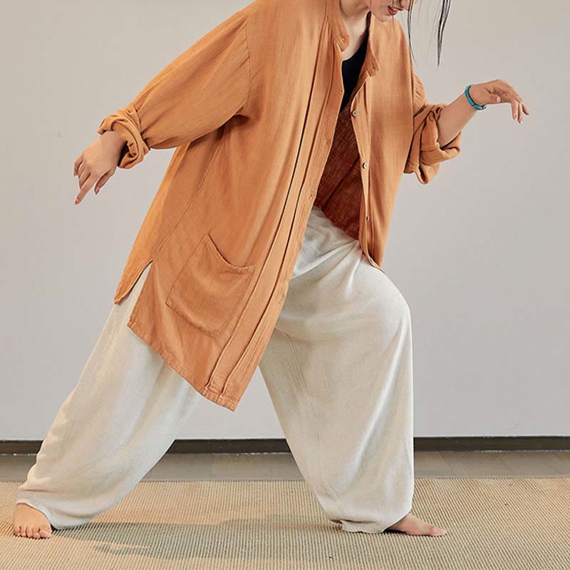 Buddha Stones Plain Long Sleeve Coat Jacket Top Pantaloni a gamba larga Zen Tai Chi Yoga Meditazione Abbigliamento - Image 31