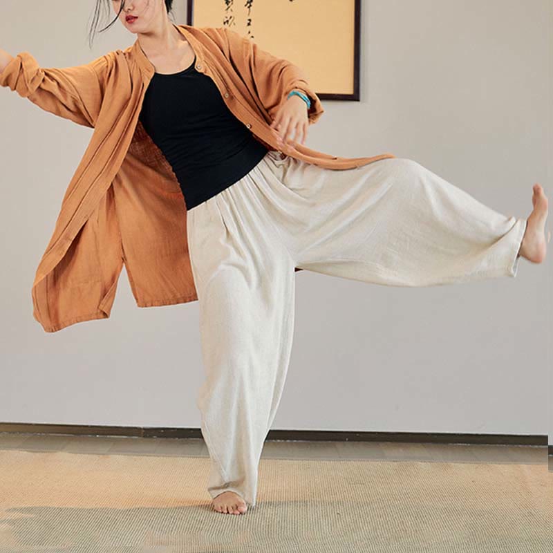 Buddha Stones Plain Long Sleeve Coat Jacket Top Pantaloni a gamba larga Zen Tai Chi Yoga Meditazione Abbigliamento - Image 32