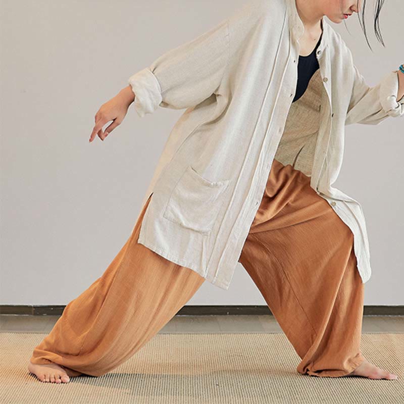 Buddha Stones Plain Long Sleeve Coat Jacket Top Pantaloni a gamba larga Zen Tai Chi Yoga Meditazione Abbigliamento - Image 34