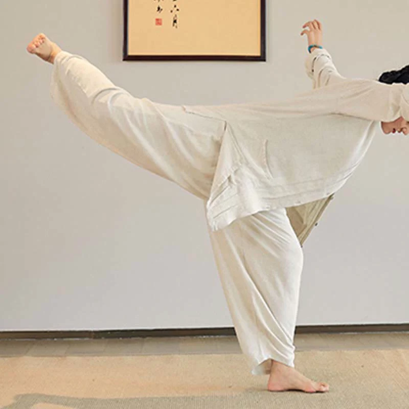 Buddha Stones Plain Long Sleeve Coat Jacket Top Pantaloni a gamba larga Zen Tai Chi Yoga Meditazione Abbigliamento - Image 4