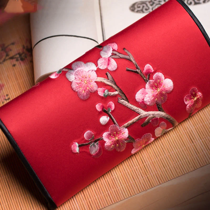 Buddha Stones Plum Bossom Su Ricamo Viaggio Shopping Borsa Lunga Borsa a Mano