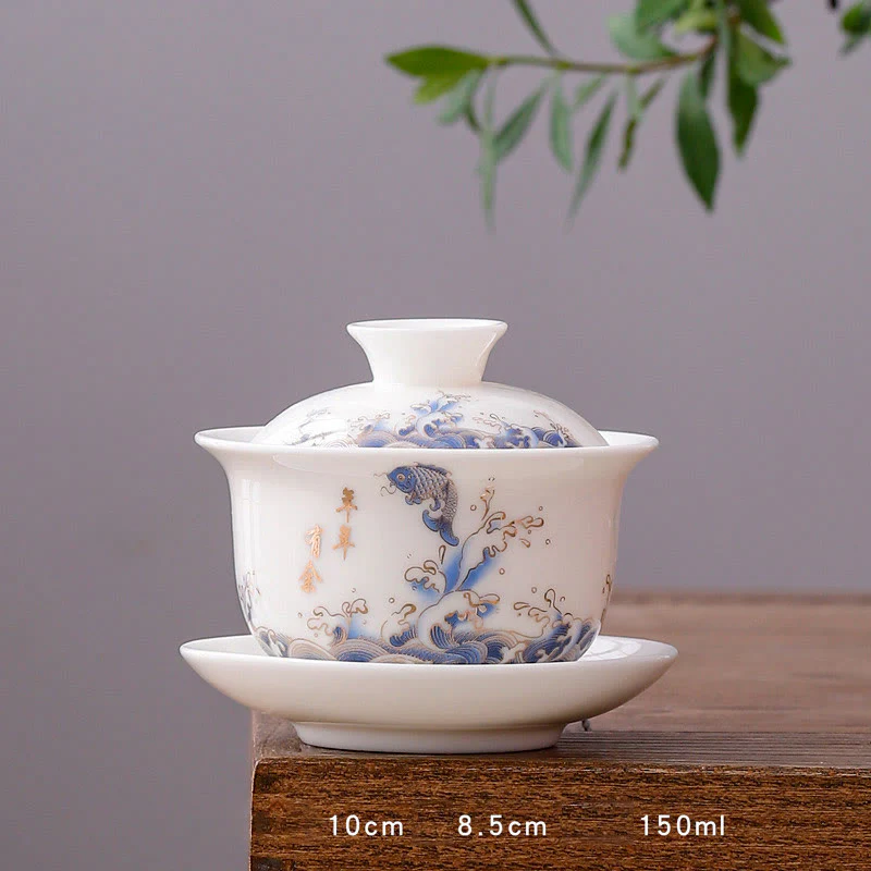 Buddha Stones porcellana bianca paesaggio di montagna campagna ceramica gaiwan tazza da tè kung fu tazza da tè e piattino con coperchio - Image 16