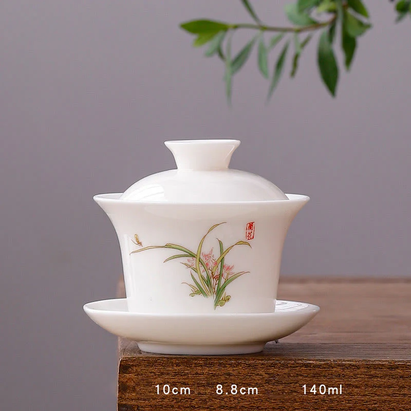 Buddha Stones porcellana bianca paesaggio di montagna campagna ceramica gaiwan tazza da tè kung fu tazza da tè e piattino con coperchio - Image 18