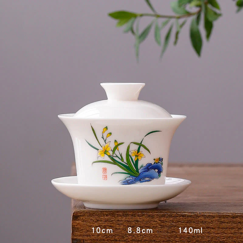 Buddha Stones porcellana bianca paesaggio di montagna campagna ceramica gaiwan tazza da tè kung fu tazza da tè e piattino con coperchio - Image 22