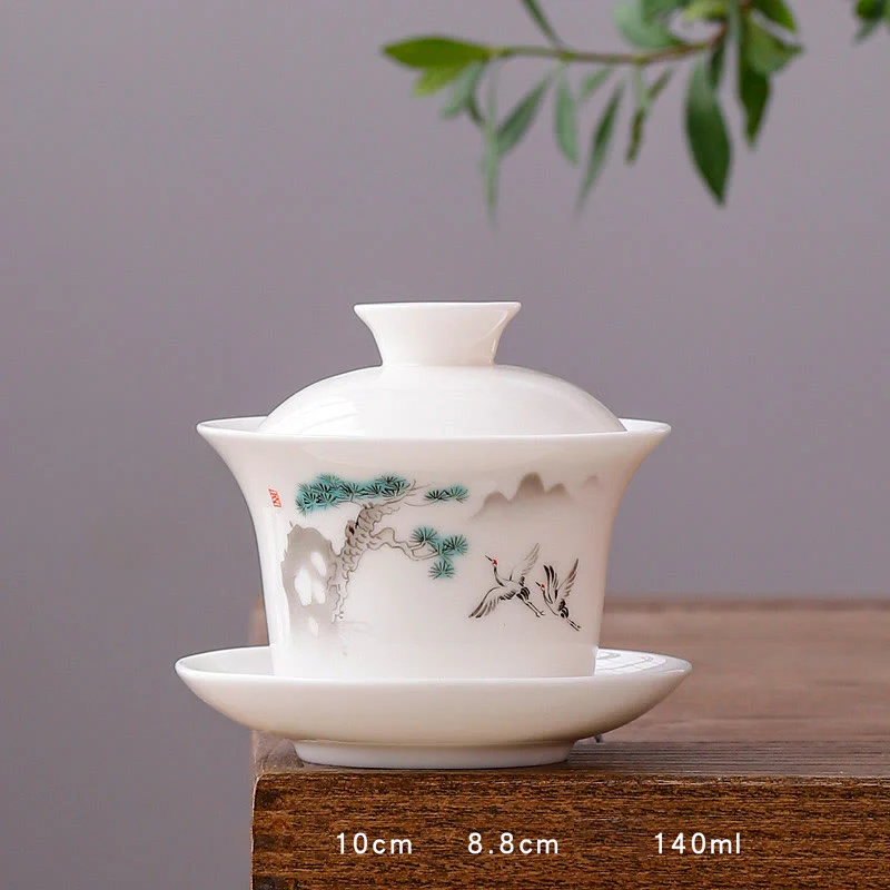Buddha Stones porcellana bianca paesaggio di montagna campagna ceramica gaiwan tazza da tè kung fu tazza da tè e piattino con coperchio - Image 29