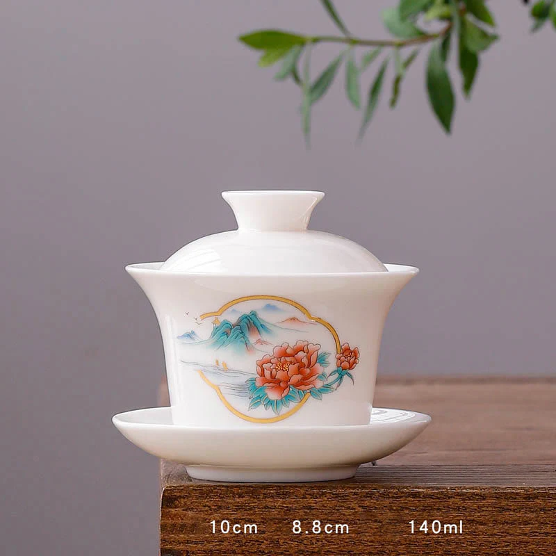 Buddha Stones porcellana bianca paesaggio di montagna campagna ceramica gaiwan tazza da tè kung fu tazza da tè e piattino con coperchio - Image 31