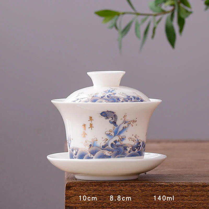 Buddha Stones porcellana bianca paesaggio di montagna campagna ceramica gaiwan tazza da tè kung fu tazza da tè e piattino con coperchio - Image 5