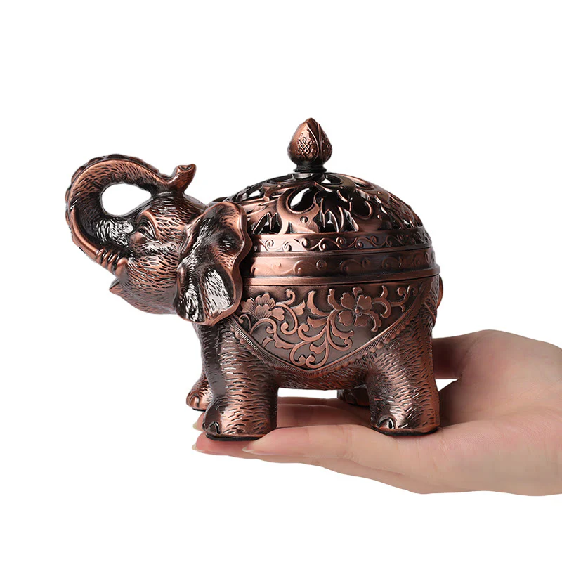Buddha Stones Porta incenso in lega di elefante, decorazione per la casa, bruciatore di incenso
